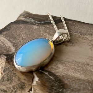Moonstone (opalite) Pendant set in .925 Sterling Silver with 25” Silver chain